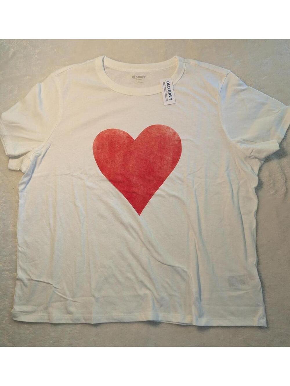 NWT Old Navy White T-Shirt with Red Heart Graphic